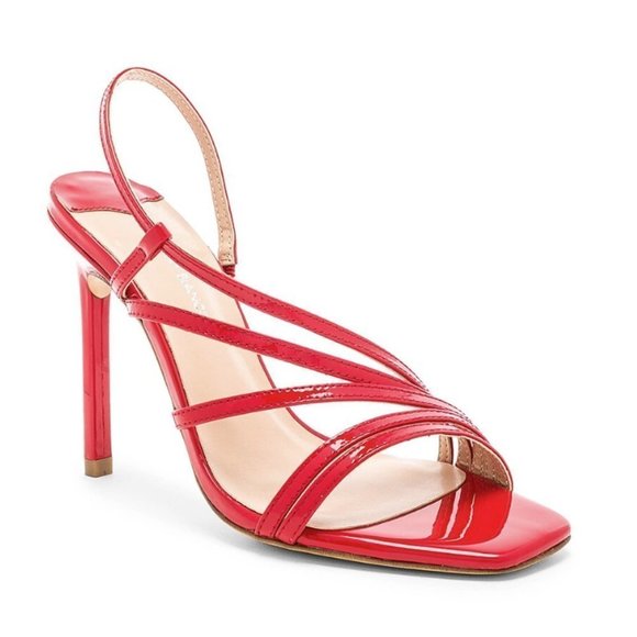 Revolve Tony Bianco Selena Heel Red Patent Leather Strappy Square Toe Stilettos - Picture 3 of 16